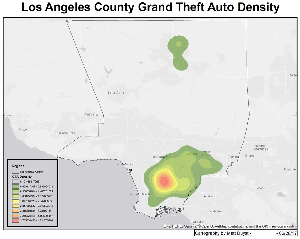 LA County Criminal Mappings: Heat Mapping & Thiessen Polygons of Reported Crimes, figure 2