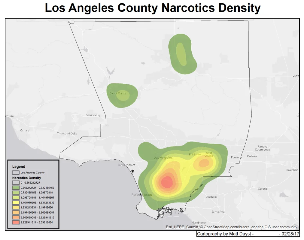 LA County Criminal Mappings: Heat Mapping & Thiessen Polygons of Reported Crimes, figure 1